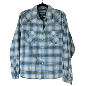 Panhandle Slim Rough Stock Women Large Plaid Shirt Pearl Snaps Rodeo Rhinestones